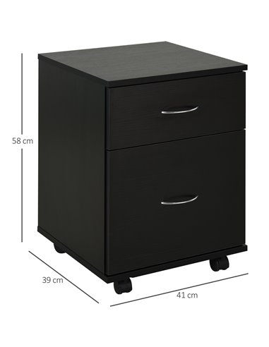 HOMCOM Mobile Wooden 2 Drawers Cabinet, Bedside Table Storage Box with Wheels, Oak