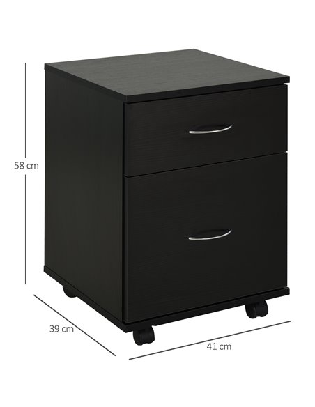 HOMCOM Mobile Wooden 2 Drawers Cabinet, Bedside Table Storage Box with Wheels, Oak - pic 20646 | FastDaddyshop