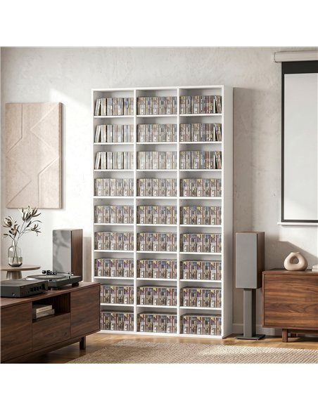 HOMCOM 835 CD/500 DVD Storage Unit, Blu-ray Media Storage Shelf with 27 Compartments and 21 Adjustable Shelves, White - pic 206461 | FastDaddyshop