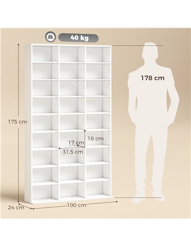 HOMCOM 835 CD/500 DVD Storage Unit, Blu-ray Media Storage Shelf with 27 Compartments and 21 Adjustable Shelves, White