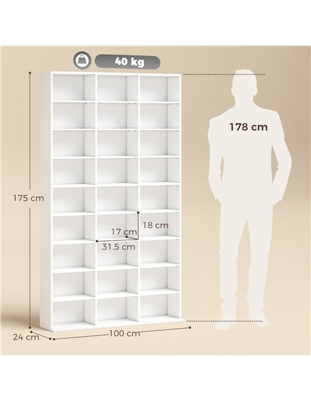 HOMCOM 835 CD/500 DVD Storage Unit, Blu-ray Media Storage Shelf with 27 Compartments and 21 Adjustable Shelves, White - pic 206462 | FastDaddyshop