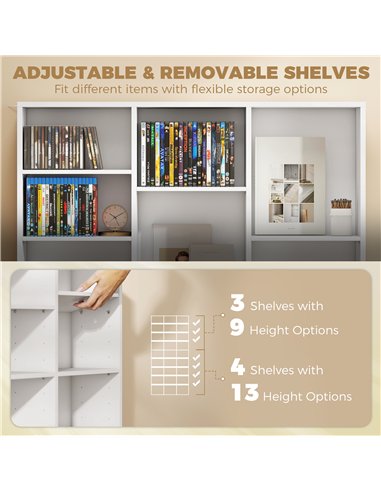 HOMCOM 835 CD/500 DVD Storage Unit, Blu-ray Media Storage Shelf with 27 Compartments and 21 Adjustable Shelves, White