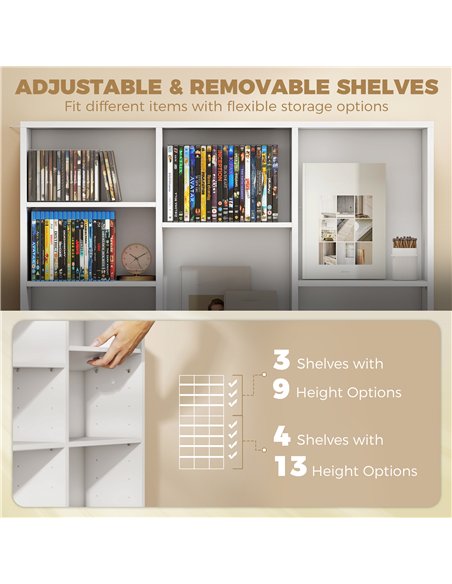 HOMCOM 835 CD/500 DVD Storage Unit, Blu-ray Media Storage Shelf with 27 Compartments and 21 Adjustable Shelves, White - pic 206464 | FastDaddyshop