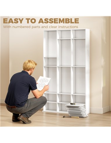 HOMCOM 835 CD/500 DVD Storage Unit, Blu-ray Media Storage Shelf with 27 Compartments and 21 Adjustable Shelves, White