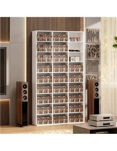 HOMCOM 835 CD/500 DVD Storage Unit, Blu-ray Media Storage Shelf with 27 Compartments and 21 Adjustable Shelves, White