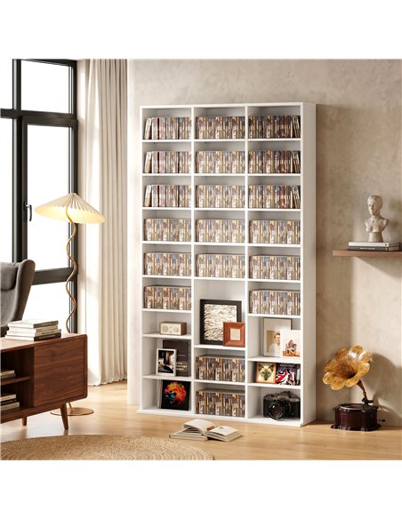 HOMCOM 835 CD/500 DVD Storage Unit, Blu-ray Media Storage Shelf with 27 Compartments and 21 Adjustable Shelves, White - pic 206468 | FastDaddyshop