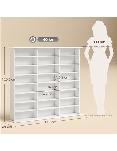 HOMCOM 1032 CD/594 DVD Storage Unit, Blu-ray Media Storage Shelf with 24 Compartments and 18 Adjustable Shelves, White