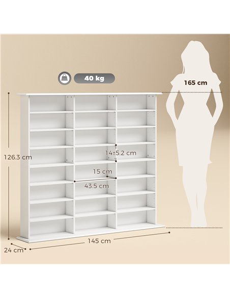 HOMCOM 1032 CD/594 DVD Storage Unit, Blu-ray Media Storage Shelf with 24 Compartments and 18 Adjustable Shelves, White - pic 206471 | FastDaddyshop