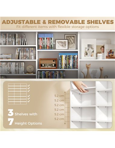 HOMCOM 1032 CD/594 DVD Storage Unit, Blu-ray Media Storage Shelf with 24 Compartments and 18 Adjustable Shelves, White
