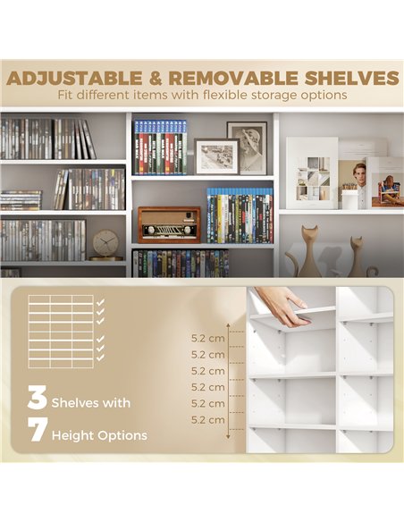 HOMCOM 1032 CD/594 DVD Storage Unit, Blu-ray Media Storage Shelf with 24 Compartments and 18 Adjustable Shelves, White - pic 206473 | FastDaddyshop