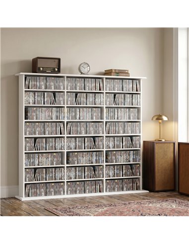 HOMCOM 1032 CD/594 DVD Storage Unit, Blu-ray Media Storage Shelf with 24 Compartments and 18 Adjustable Shelves, White