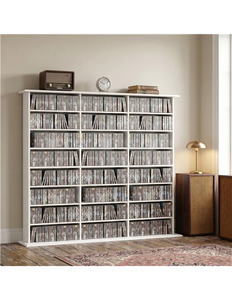 HOMCOM 1032 CD/594 DVD Storage Unit, Blu-ray Media Storage Shelf with 24 Compartments and 18 Adjustable Shelves, White - pic 206475 | FastDaddyshop