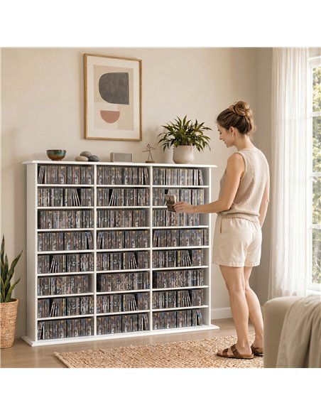 HOMCOM 1032 CD/594 DVD Storage Unit, Blu-ray Media Storage Shelf with 24 Compartments and 18 Adjustable Shelves, White - pic 206476 | FastDaddyshop