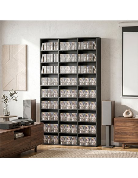 HOMCOM 835 CD/500 DVD Storage Unit, Blu-ray Media Storage Shelf with 27 Compartments and 21 Adjustable Shelves, Black - pic 206479 | FastDaddyshop