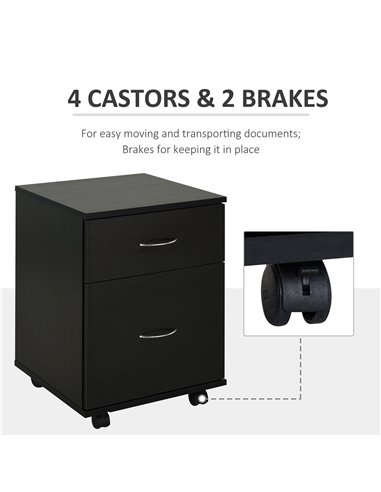 HOMCOM Mobile Wooden 2 Drawers Cabinet Bedside Table Storage Box with Wheels (Oak)