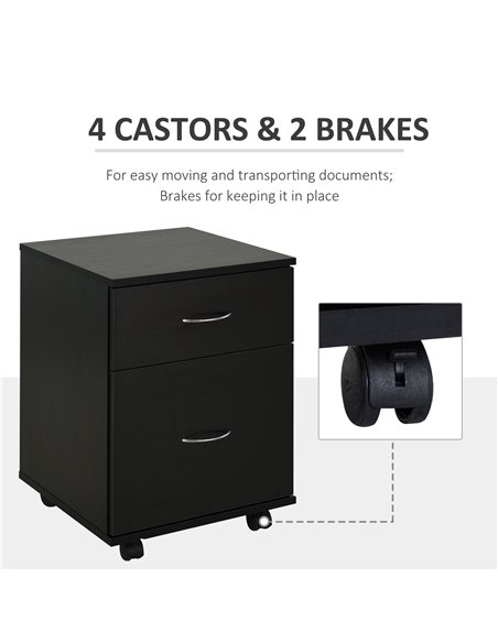 HOMCOM Mobile Wooden 2 Drawers Cabinet Bedside Table Storage Box with Wheels (Oak) - pic 20648 | FastDaddyshop