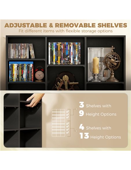 HOMCOM 835 CD/500 DVD Storage Unit, Blu-ray Media Storage Shelf with 27 Compartments and 21 Adjustable Shelves, Black - pic 206482 | FastDaddyshop