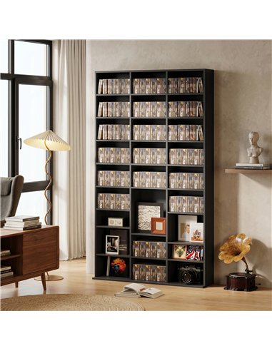 HOMCOM 835 CD/500 DVD Storage Unit, Blu-ray Media Storage Shelf with 27 Compartments and 21 Adjustable Shelves, Black