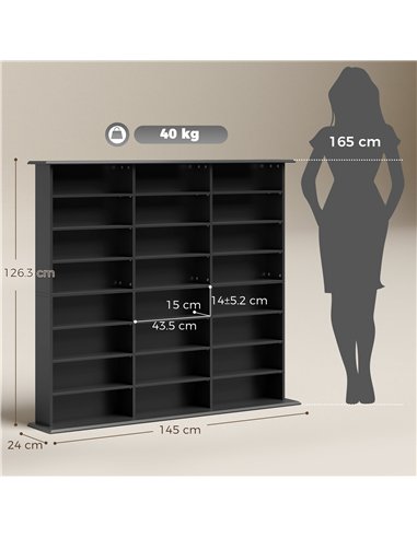 HOMCOM 1032 CD/594 DVD Storage Unit, Blu-ray Media Storage Shelf with 24 Compartments and 18 Adjustable Shelves, Black