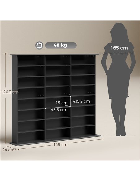HOMCOM 1032 CD/594 DVD Storage Unit, Blu-ray Media Storage Shelf with 24 Compartments and 18 Adjustable Shelves, Black - pic 206489 | FastDaddyshop