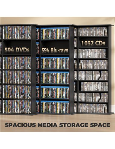 HOMCOM 1032 CD/594 DVD Storage Unit, Blu-ray Media Storage Shelf with 24 Compartments and 18 Adjustable Shelves, Black