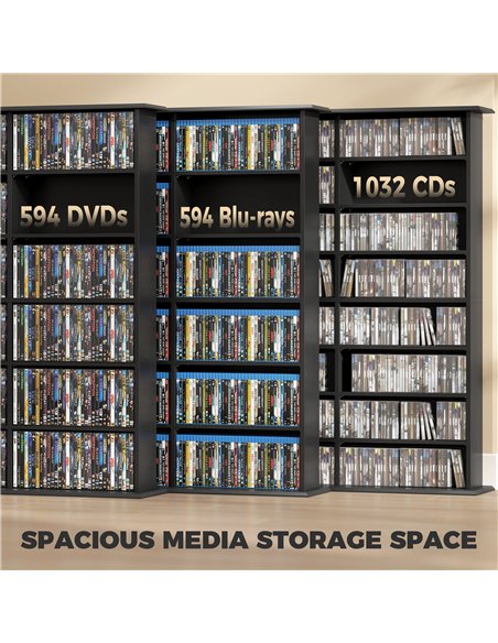 HOMCOM 1032 CD/594 DVD Storage Unit, Blu-ray Media Storage Shelf with 24 Compartments and 18 Adjustable Shelves, Black - pic 206490 | FastDaddyshop