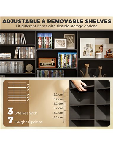 HOMCOM 1032 CD/594 DVD Storage Unit, Blu-ray Media Storage Shelf with 24 Compartments and 18 Adjustable Shelves, Black