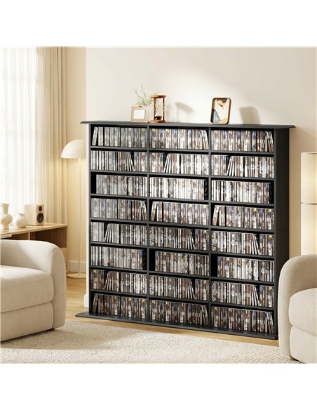 HOMCOM 1032 CD/594 DVD Storage Unit, Blu-ray Media Storage Shelf with 24 Compartments and 18 Adjustable Shelves, Black - pic 206493 | FastDaddyshop