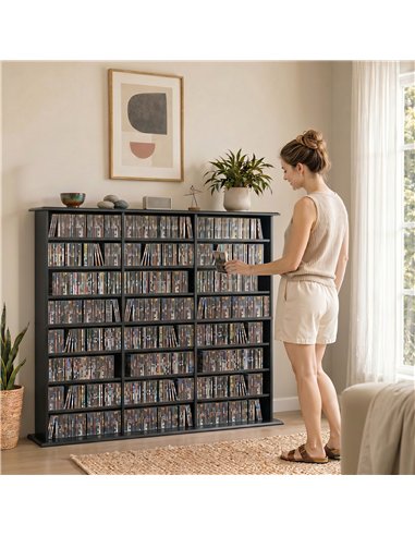 HOMCOM 1032 CD/594 DVD Storage Unit, Blu-ray Media Storage Shelf with 24 Compartments and 18 Adjustable Shelves, Black