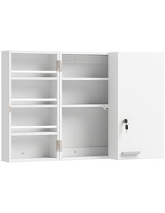HOMCOM Wall Mount Medicine Cabinet with Key Lock, 3 Tier First Aid Cabinet with 2 Doors and 11 Storage Compartments, White