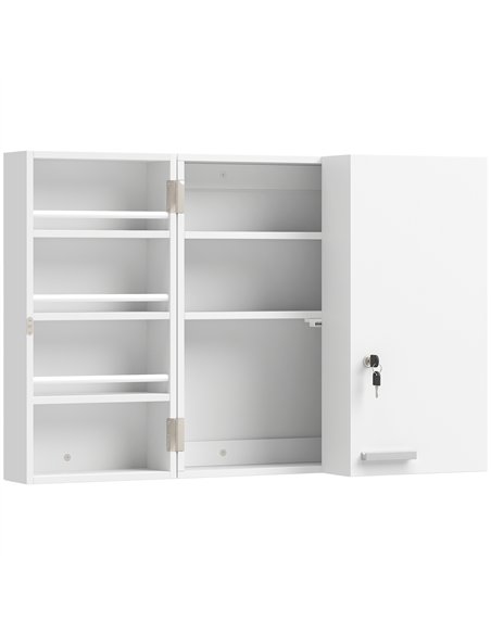 HOMCOM Wall Mount Medicine Cabinet with Key Lock, 3 Tier First Aid Cabinet with 2 Doors and 11 Storage Compartments, White - pic 206496 | FastDaddyshop