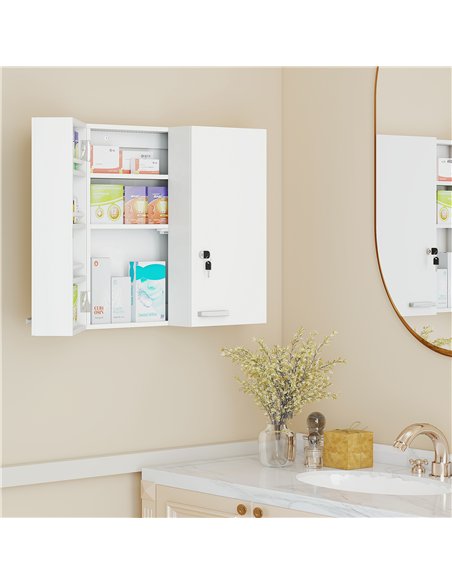 HOMCOM Wall Mount Medicine Cabinet with Key Lock, 3 Tier First Aid Cabinet with 2 Doors and 11 Storage Compartments, White - pic 206497 | FastDaddyshop
