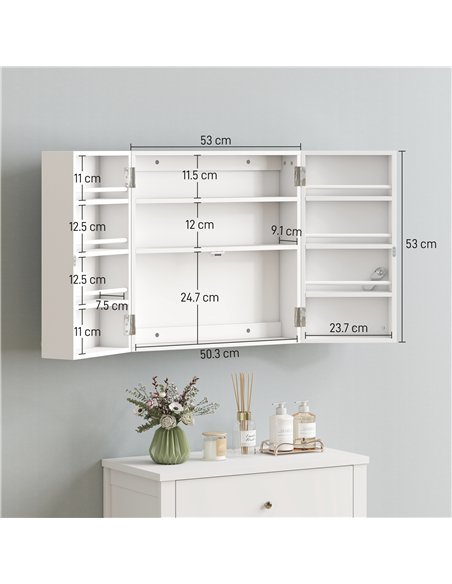HOMCOM Wall Mount Medicine Cabinet with Key Lock, 3 Tier First Aid Cabinet with 2 Doors and 11 Storage Compartments, White - pic 206498 | FastDaddyshop