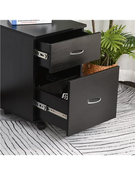 HOMCOM Mobile Wooden 2 Drawers Cabinet Bedside Table Storage Box with Wheels (Oak) - pic 20650 | FastDaddyshop