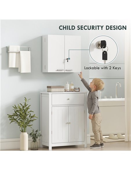 HOMCOM Wall Mount Medicine Cabinet with Key Lock, 3 Tier First Aid Cabinet with 2 Doors and 11 Storage Compartments, White - pic 206500 | FastDaddyshop