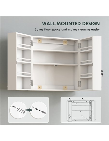 HOMCOM Wall Mount Medicine Cabinet with Key Lock, 3 Tier First Aid Cabinet with 2 Doors and 11 Storage Compartments, White - pic 206502 | FastDaddyshop