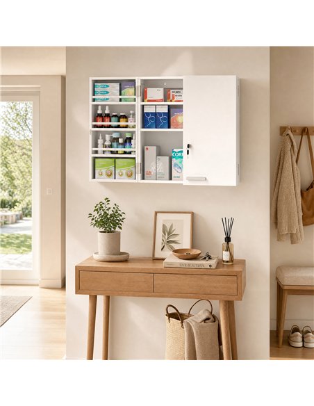 HOMCOM Wall Mount Medicine Cabinet with Key Lock, 3 Tier First Aid Cabinet with 2 Doors and 11 Storage Compartments, White - pic 206503 | FastDaddyshop