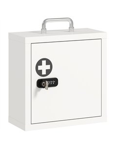 HOMCOM Wall Mount Medicine Cabinet with Combination and Key Lock, 2 Tier Stainless Steel First Aid Cabinet, White