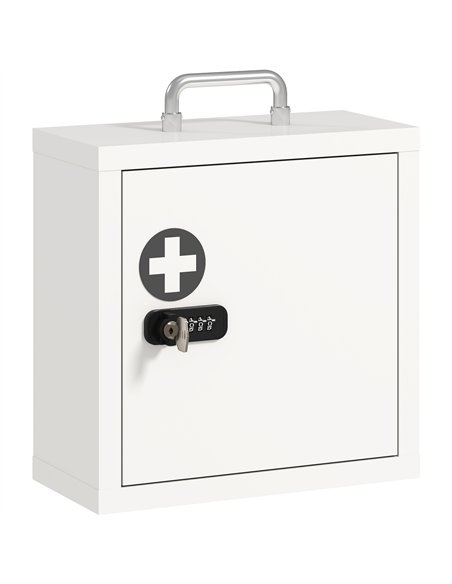 HOMCOM Wall Mount Medicine Cabinet with Combination and Key Lock, 2 Tier Stainless Steel First Aid Cabinet, White - pic 206505 | FastDaddyshop