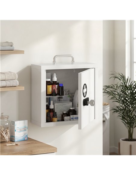 HOMCOM Wall Mount Medicine Cabinet with Combination and Key Lock, 2 Tier Stainless Steel First Aid Cabinet, White - pic 206506 | FastDaddyshop