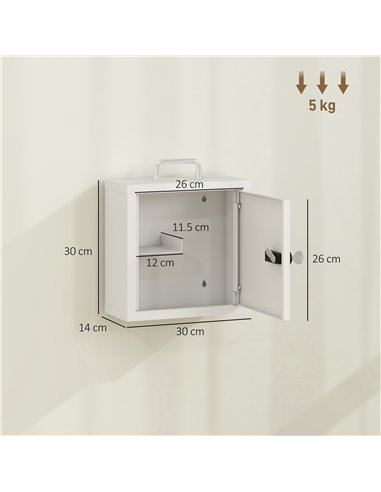 HOMCOM Wall Mount Medicine Cabinet with Combination and Key Lock, 2 Tier Stainless Steel First Aid Cabinet, White