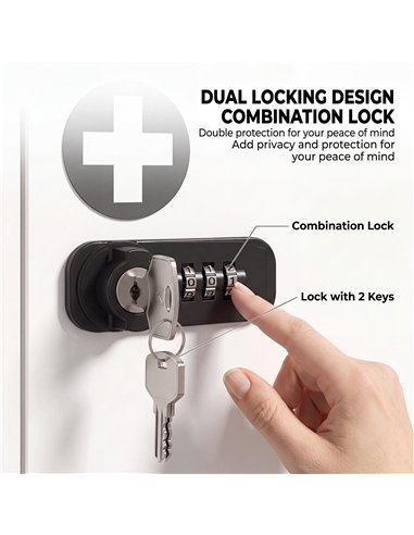 HOMCOM Wall Mount Medicine Cabinet with Combination and Key Lock, 2 Tier Stainless Steel First Aid Cabinet, White
