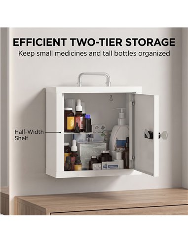 HOMCOM Wall Mount Medicine Cabinet with Combination and Key Lock, 2 Tier Stainless Steel First Aid Cabinet, White