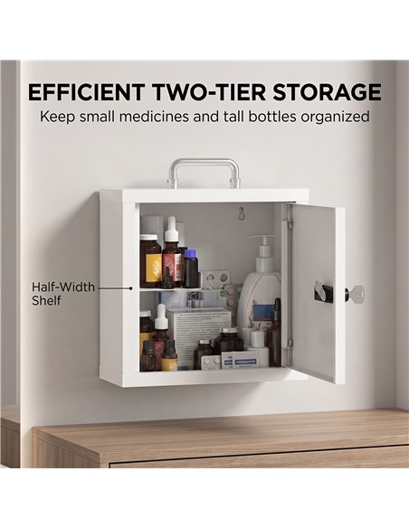 HOMCOM Wall Mount Medicine Cabinet with Combination and Key Lock, 2 Tier Stainless Steel First Aid Cabinet, White - pic 206509 | FastDaddyshop