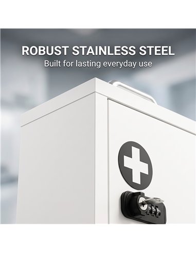 HOMCOM Wall Mount Medicine Cabinet with Combination and Key Lock, 2 Tier Stainless Steel First Aid Cabinet, White