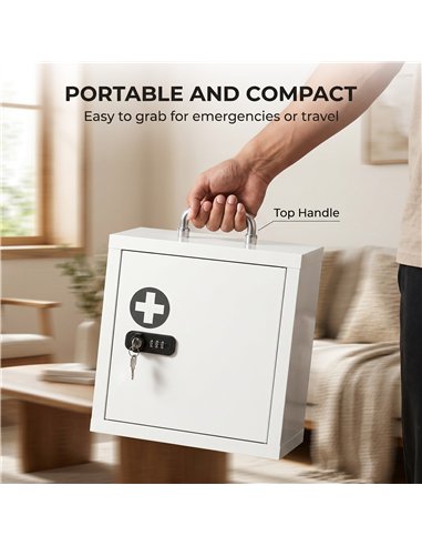 HOMCOM Wall Mount Medicine Cabinet with Combination and Key Lock, 2 Tier Stainless Steel First Aid Cabinet, White