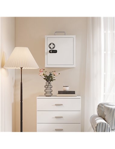 HOMCOM Wall Mount Medicine Cabinet with Combination and Key Lock, 2 Tier Stainless Steel First Aid Cabinet, White