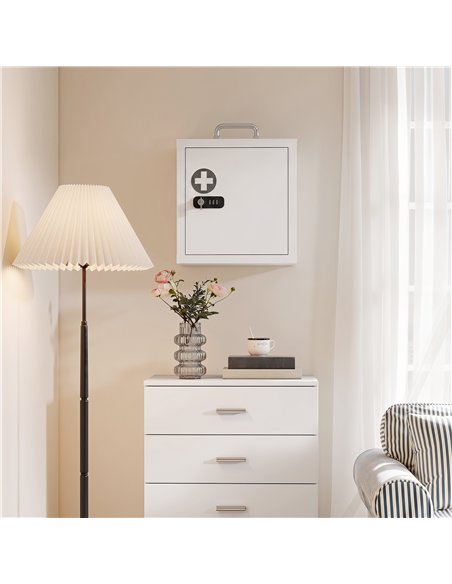 HOMCOM Wall Mount Medicine Cabinet with Combination and Key Lock, 2 Tier Stainless Steel First Aid Cabinet, White - pic 206513 | FastDaddyshop