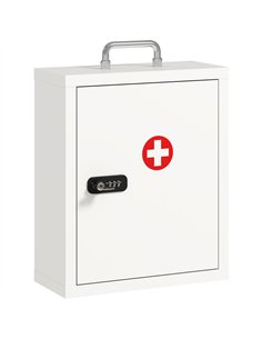 HOMCOM Wall Mount Medicine Cabinet with Combination and Key Lock, 3 Tier Steel First Aid Cabinet, White