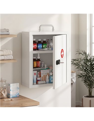 HOMCOM Wall Mount Medicine Cabinet with Combination and Key Lock, 3 Tier Steel First Aid Cabinet, White